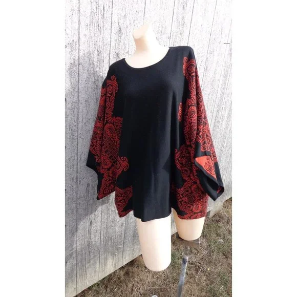 John Mark Rust Black Pullover Poncho W Extra Scarf Platinum 2X 3X NWT $129 - Picture 8 of 13